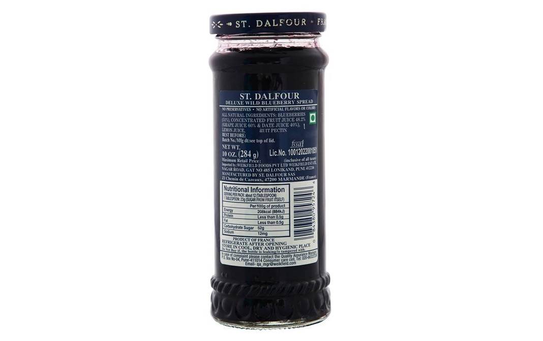 St. Dalfour Wild Blueberry Spread    Glass Jar  284 grams